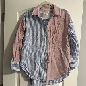 Anthropologie Two-Tone Blue and Red Striped Shirt